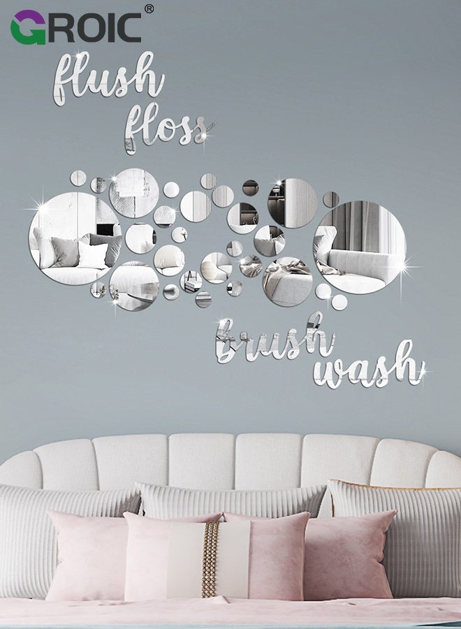 GROIC Bathroom Mirror Wall Sticker, Acrylic 3D Decorative Mirrors Stickers, Silver Bathroom Decor for Home Wall Art, Self Adhesive Acrylic Mirror Decor Beautiful Art Words Decor for Home Bedroom - Image 4